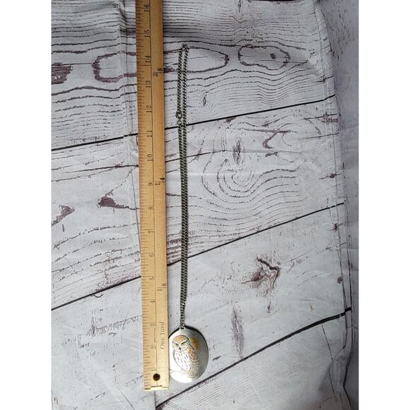 Signed Reed & Barton Damascene 11" Necklace 2 7/8" Pendant Owl Bird VTG - Picture 4 of 4